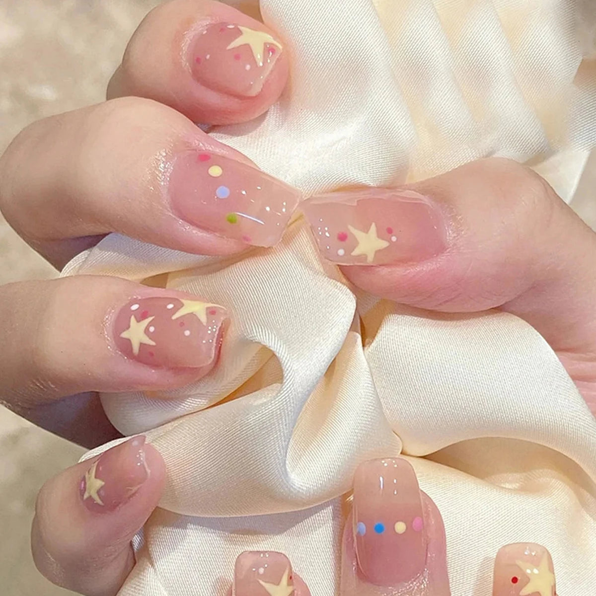 24Pcs Long Almond Press on Nails Y2K Star Diamond Designs