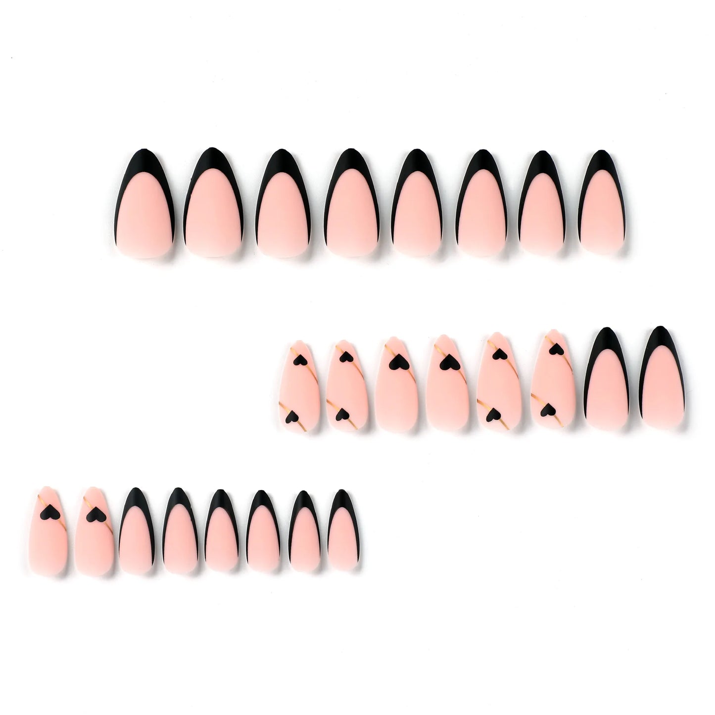 24 Pcs French Tip with Hearts Gold Thread Nails (1 Glue and 1 Nail File)