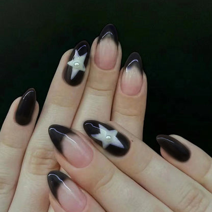 24Pcs Long Almond Press on Nails Y2K Star Diamond Designs
