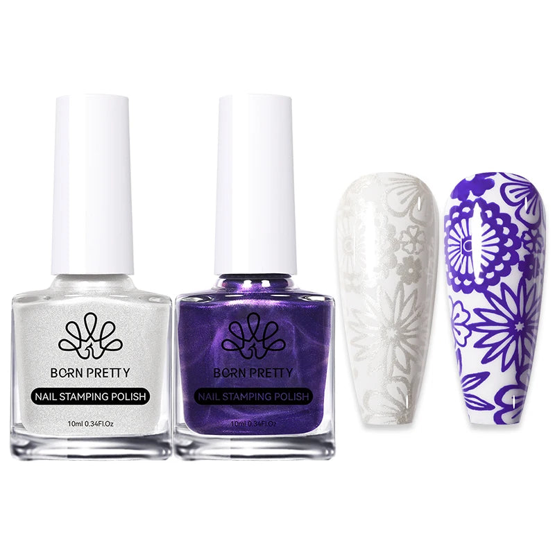 BORN PRETTY 2Pcs/Set 10ML Black and White Stamping Nail Polish
