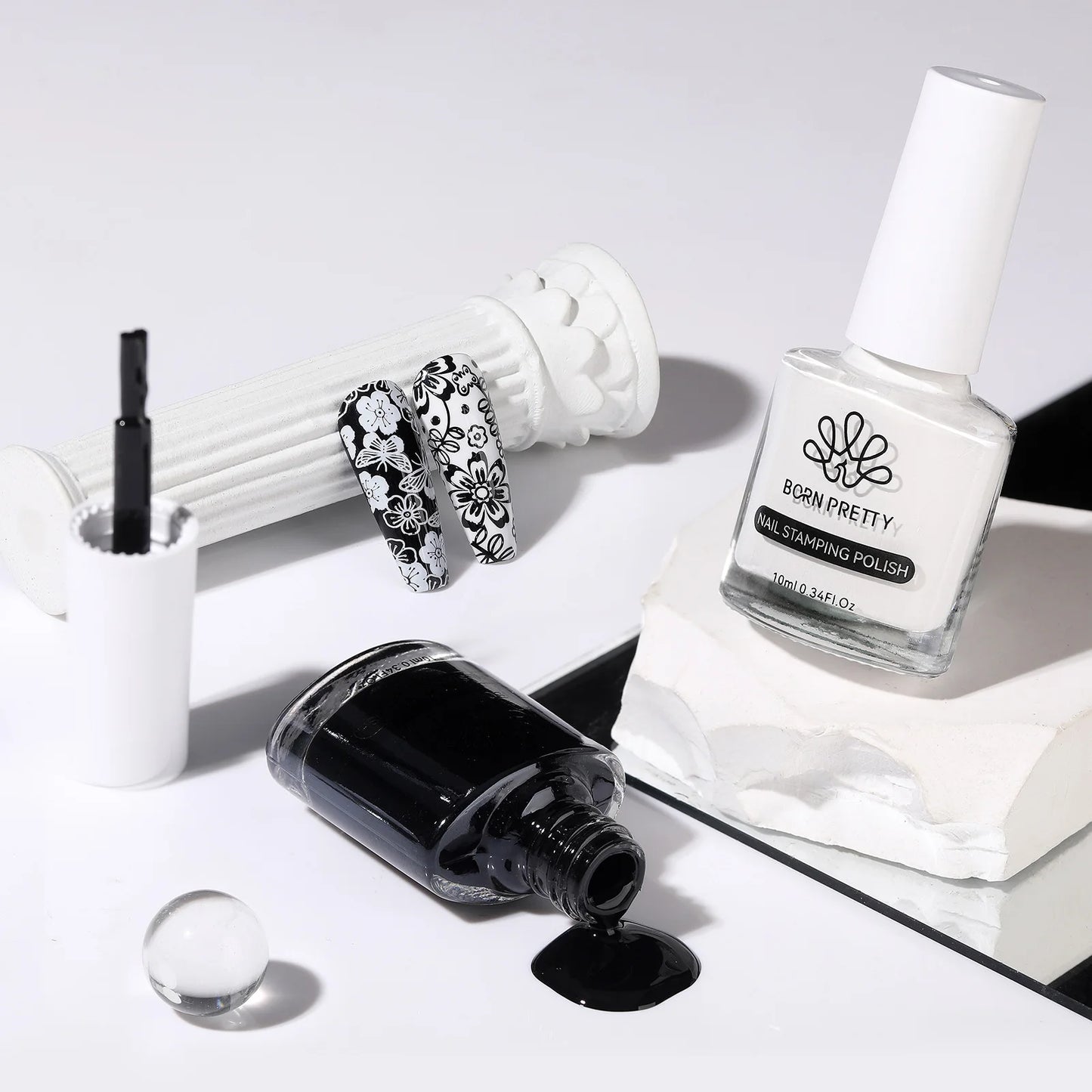 BORN PRETTY 2Pcs/Set 10ML Black and White Stamping Nail Polish