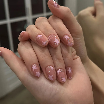 24Pcs Long Almond Press on Nails Y2K Star Diamond Designs