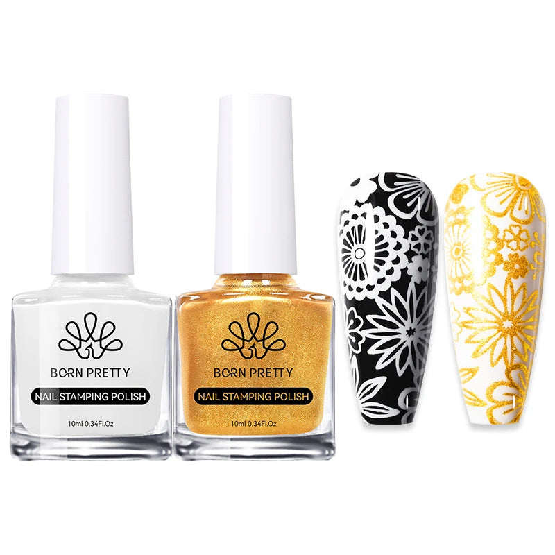 BORN PRETTY 2Pcs/Set 10ML Black and White Stamping Nail Polish