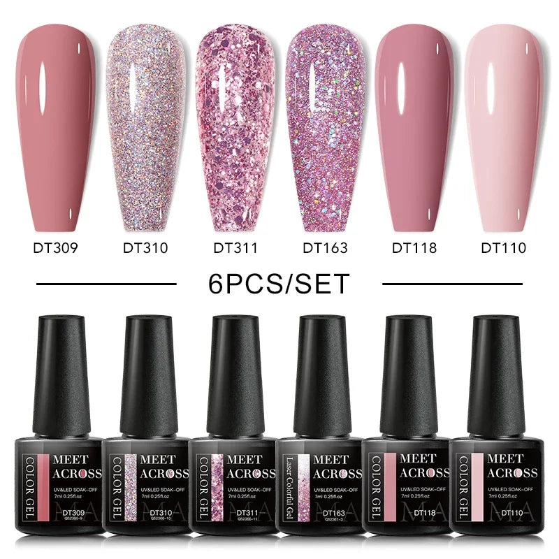MEET ACROSS 6Pcs Gel Nail Polish Set