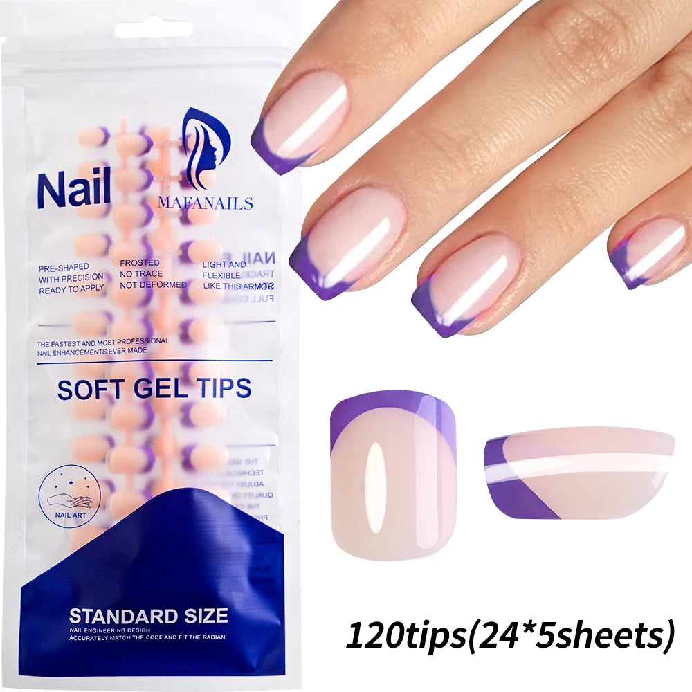 120Pcs Colourful French Tip Square Press on Nails