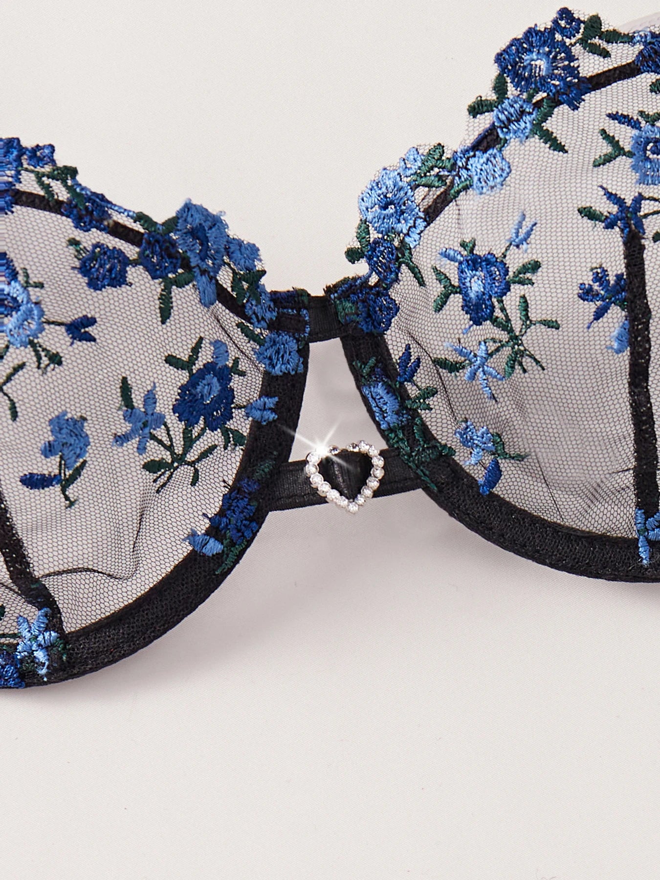 Heart Rhinestone Floral Underwear Set
